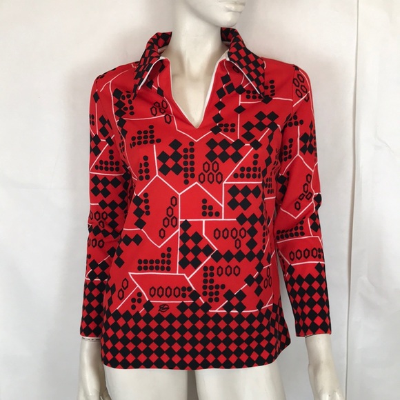 VTG 60s 70s Colorful Striped Button Up with Disco Collar